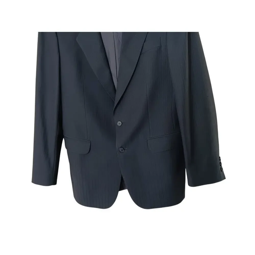 Cecil Gee Navy Blue Blazer Jacket 48 Made in Switzerland Viscose Pinstripe Hole